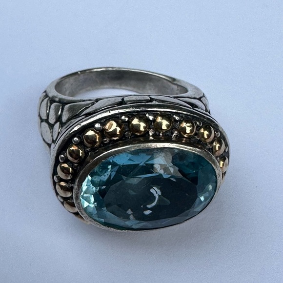 John Hardy blue topaz ring.  18k gold and 925 silver. Size 6.5 - Picture 3 of 4